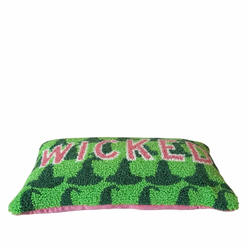 New WICKED Hooked Throw Pillow 13.5x9 Pink & Green by Furbish Studio